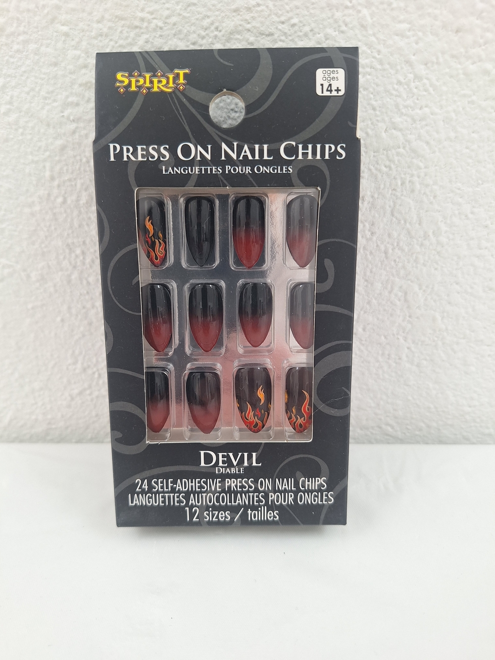 Spirit Press-On Nail Chips in Red and Black with Flame Accent